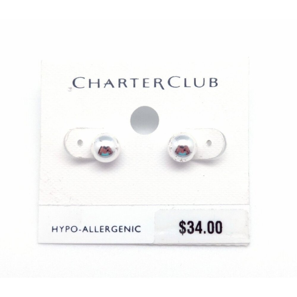 CHARTER CLUB 7mm Silvertone Round Ball Stud Post Earrings 5/16" NEW